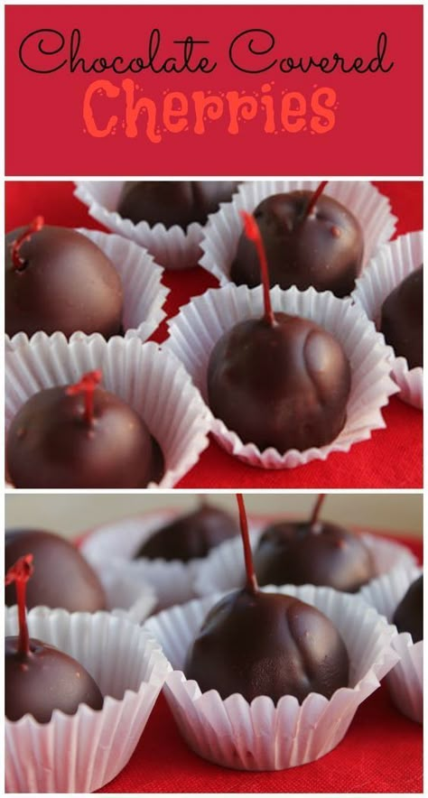 Chocolate Covered Cherries Recipe. This chocolate cherry recipe is super easy to make and tastes so much better than the store bought chocolate covered cherries. Pin Now and Eat later! Cherry Chocolate Recipes, Chocolate Covered Cherries Recipe, Cherry Recipe, Dessert Aux Fruits, Chocolate Covered Cherries, Candy Recipes Homemade, Cherry Recipes, Homemade Candies, Chocolate Cherry