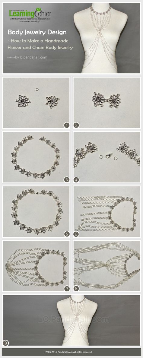 Body Jewelry Design - How to Make a Handmade Flower and Chain Body Jewelry #tutorial #bodyjewelry #chainjewelry #pandahall Body Jewelry Diy, Chain Body Jewelry, Box Makeover, Body Chains, Jewellery Sketches, Jewelry Quotes, Jewelry Tags, Spring Jewelry, Diy Body