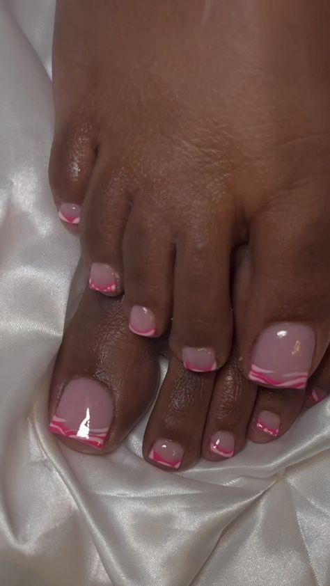 Pink Acrylic Toes French Tip, Pink Toe Nails Ideas, Light Pink Acrylic Toes, Acrylic Big Toe Nail, Pink Pedicure With Rhinestones, Pink Toenails With Rhinestones, Acrylic Nails Yellow, Feet Nail Design, Gel Toe Nails