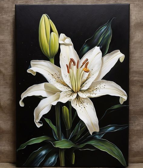 White Lily painting White Lily Painting, Flower Painting Acrylic, Acrylic Flower Painting, Art Deco Paintings, Lily Painting, Acrylic Flower, White Lily, Abstract Art Painting Diy, Flower Art Painting