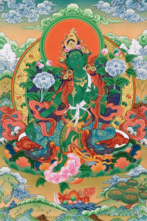 Buddhist Mythology, Green Tara Mantra, Tara Goddess, Tibet Art, Tantra Art, Buddhist Art Drawing, Buddhist Symbols, Music Inspiration, Ancient Paintings