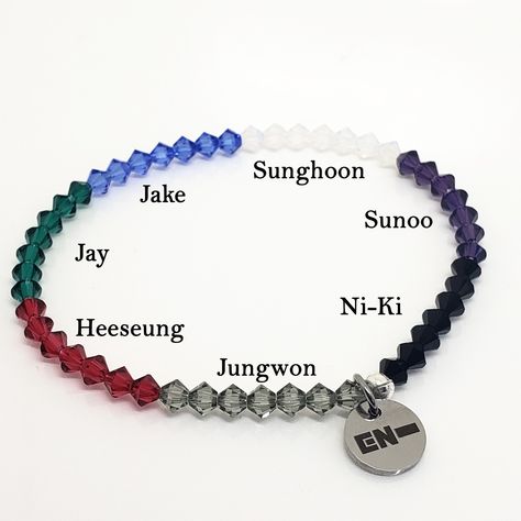 #ENHYPEN mic color fanchant bracelet with Swarovski Crystals and custom logo charm. #ENGENE #Jungwon #Heeseung #Jay #Jake #Sunghoon #Sunoo #Niki Heeseung Bracelet, Sunghoon Bracelet, Enhypen Beads Bracelet, Enhypen Mic, Enhypen Bracelet, Sunoo Niki, Sunghoon Sunoo, Bead Charms Diy, Handmade Jewelry Tutorials