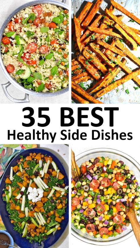 This collection of Healthy Side Dishes has a huge variety of nutritious pairings for your favorite mains. Cheap Veggie Sides, Sugar Free Side Dishes, Healthy Sides For Dinner, Healthy Side Dishes For Dinner, Quick Healthy Side Dishes, Easy Sweet Potato Fries, Side Dishes For Dinner, Rainbow Pasta Salad, Maple Glazed Sweet Potatoes