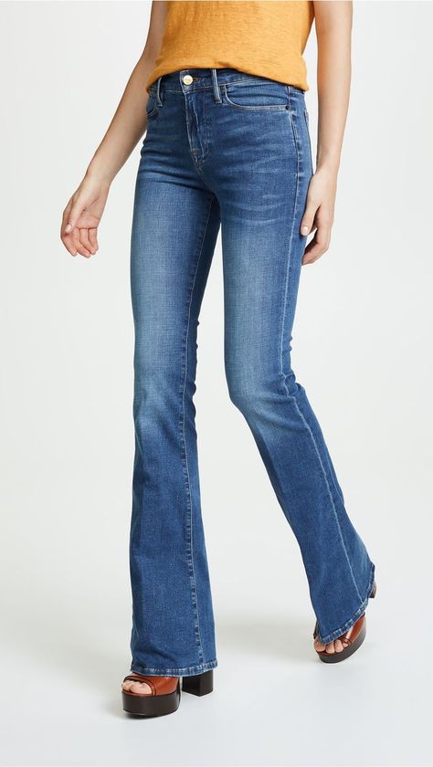 The 17 Best High-Waisted Flared Jeans and How to Wear Them | Who What Wear Frame Jeans, High Waisted Flare Jeans, Fall Denim, Jean Trends, High Waisted Flares, Classic Women, Denim Trends, Fashion People, Denim Flares