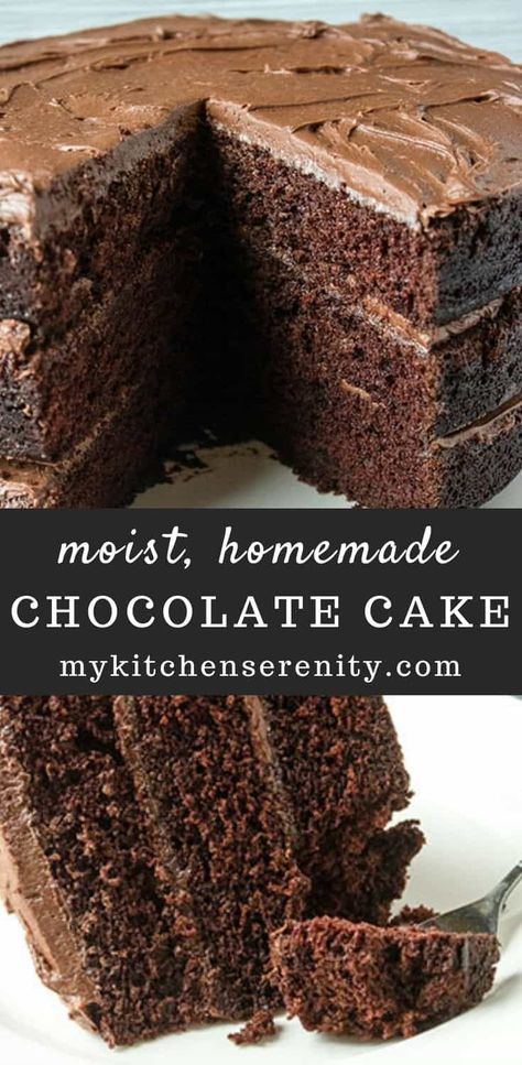 This 3-layer homemade chocolate cake has been dubbed "Best Chocolate Cake Ever" by my readers! Moist and decadent cake with the perfect chocolate buttercream frosting. What are you waiting for? This cake is calling your name :) Two Layer Chocolate Cake, Perfect Cake Recipe, Layer Chocolate Cake, Homemade Cake Recipes Chocolate, Chocolate Cake From Scratch, Homemade Chocolate Frosting, Resipi Kek, Chocolate Cake Recipe Moist, Amazing Chocolate Cake Recipe