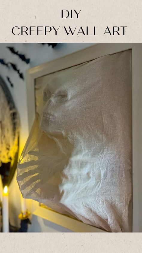 Dollar Store Skull Ideas, Halloween Busted Canvas Diy, Creepy Halloween Diy, Creepy Wall Art, Liquid Starch, Horror Crafts, Creepy Hand, Diy Skulls, Off White Paint