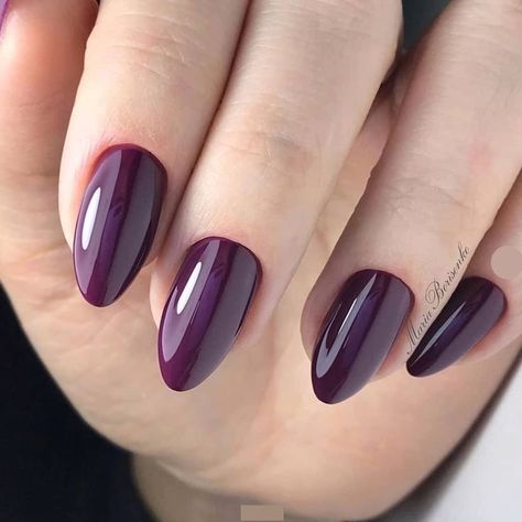 Purple Nails Medium Length, Plum Acrylic Nails, Dark Nail Colors, Dark Nail Designs, Dark Purple Nails, Violet Nails, Rose Gold Nails, Almond Acrylic Nails, Nails Almond