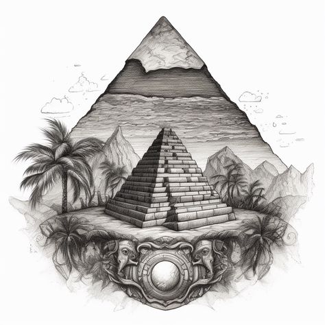 Egyptian Pyramid Tattoo Design, Pyramids Egypt Art, Pyramids Egypt Tattoo Design, Pyramid Tattoo Design, Egypt Sketch, Pyramid Tattoos, Egyptian Elements, Pyramid Drawing, Egyptian Goddess Tattoo