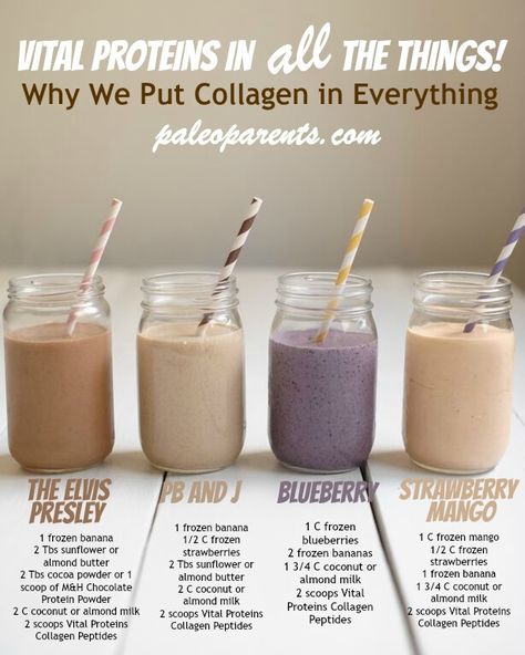 Smoothie Protein, Collagen Recipes, Resep Smoothie, Protein Smoothies, Vital Proteins, Healthy Drinks Smoothies, Healthy Shakes, Protein Shake Recipes, Easy Smoothies