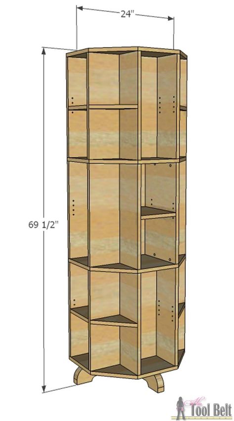 With the kids heading back to school and getting new books and supplies, an octagon rotating bookshelf is a perfect space saving storage solution. Tuck the bookshelf in the corner of the room and have plenty of stylish storage for books and knick knacks. The bookshelf easily spins around and around, revealing additional shelves. Free Plans Spinning Bookcase, Spinning Bookshelf, Craft Storage Diy, Rock Display, Rotating Bookshelf, Space Saving Shelves, Craft Storage Solutions, Diy Space Saving, Revolving Bookcase