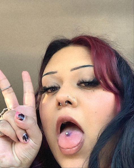 Septum And Tongue Piercing, Nose Septum, Facial Piercings, Kali Goddess, Tongue Piercing, Short Acrylic, Short Acrylic Nails Designs, Septum Piercing, Short Acrylic Nails