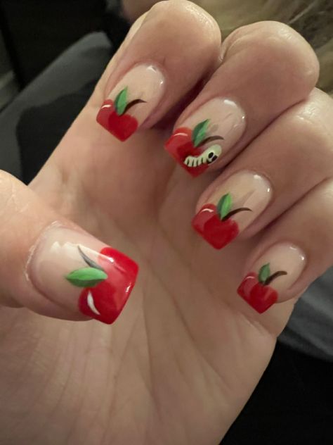 Apple Picking Nails, Apple Nail Art, Apple Nails, Nail Vibes, Cozy Colors, Fall Nail Ideas, Apple Unit, Back To School Nails, School Nails