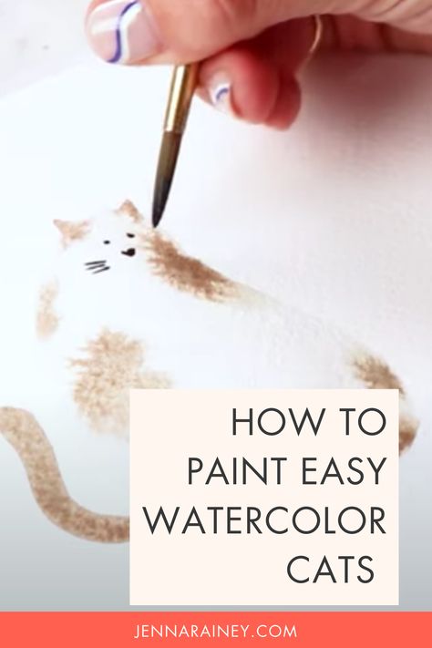 Watercolour Cats Painting Simple, Watercolour Cats Simple, Watercolor Cats Tutorial, Whimsical Cat Watercolor, Simple Animal Watercolor, Watercolor Cats Simple, Watercolour Cat Tutorial, Jenna Rainey Watercolor Tutorials, Watercolor Animals Easy Step By Step