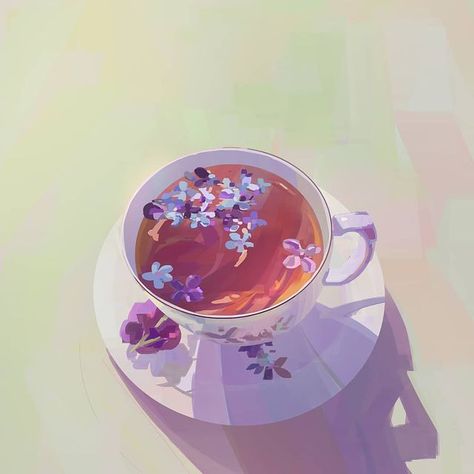 Tea Art Drawing, Tea Illustration Art, Drink Sketch, Composition Study, Light Composition, Lofi Chill, Tea Aesthetic, Tea Illustration, Food Illustration Art