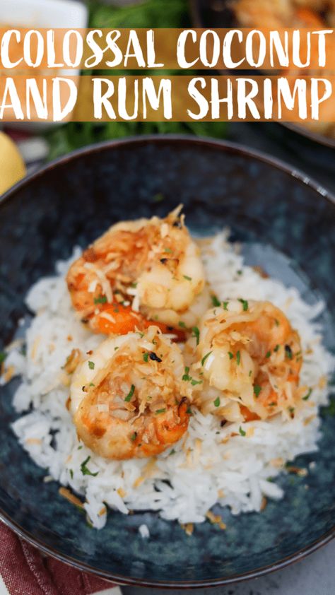 Coconut and rum shrimp are perfect for the summer. Toss them on the grill and the top with shredded coconut and you have a simple and easy to make meal.  When it is summer time I love finding ways to use the grill. Since I am in Arizona the last thing I want to do is turn on my oven in the summer. I love using colossal shrimp as they cook a little slower and are so succulent once you take them off the grill. Colossal Shrimp Recipe, Colossal Shrimp Recipes, Colossal Shrimp, Sea Food Recipes, Delicious Seafood Recipes, Fish Fillets, Best Seafood Recipes, Quick Dinner Ideas, Shrimp Dishes