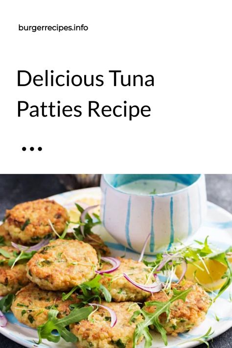 Delicious tuna patties served on a bed of arugula with a dipping sauce. Tuna Patties Recipes, Burger Patty Recipe, Sweet Potato Patties, Easy Burger Recipe, Beet Burger, Microwave Dishes, Teriyaki Sauce Recipe, Tuna Patties, Sauce For Salmon