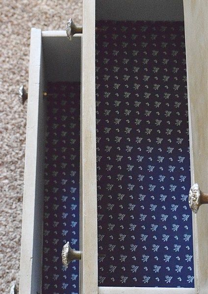 How To: Line Drawers with Fabric | Timeless Creations, LLC Buffet Styling, Lining Drawers, Small Dresser, Farmhouse Decorating, Navy Blue Fabric, Straight Edges, Furniture Makeovers, Flipping Furniture, Reupholster