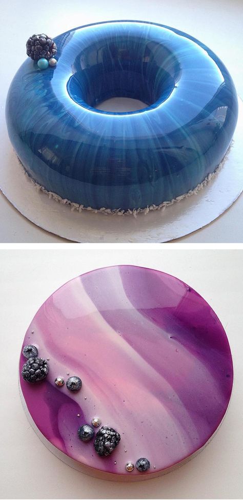 Shiny cakes by Olga Noskova | Food art | creative cakes | glossy icing | mirror cakes | mirror glaze Mirror Cakes, Marble Cakes, Torte Creative, Glaze Cake, Glaze For Cake, Novelty Birthday Cakes, Mirror Glaze Cake, Mirror Cake, Wedding Cake Flavors