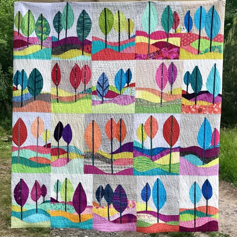 Floral Quilt Patterns, Leaf Quilts, Tree Quilt Pattern, Quilt Templates, Modern Quilting Designs, Tree Quilts, Improv Quilting, Improv Quilts, Modern Baby Quilt