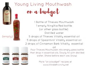 DIY Mouthwash with Young Living Thieves Mouthwash! www.KindaKrunchy.net Thieves Mouthwash, Diy Mouthwash, Skin Cream Recipes, Coconut Essential Oil, Young Living Oils Recipes, Homemade Mouthwash, Young Living Recipes, Living Oils Recipes, Mouth Wash