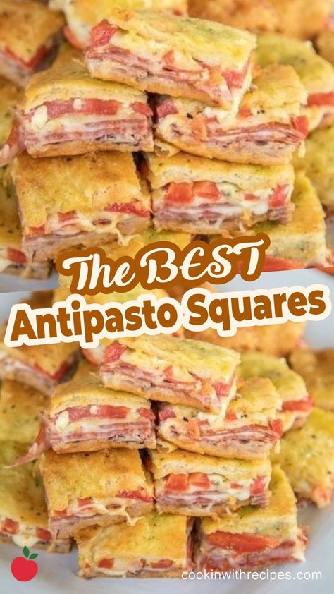 The BEST Antipasto Squares Recipe Antipasto Sandwich Crescent Rolls, Antipasto Squares Crescent Rolls, Salami Cream Cheese Roll Ups, Antipasto Squares, Salami Appetizer, Antipasto Appetizer, Salami Recipes, Cream Cheese Roll Up, Boho Crafts