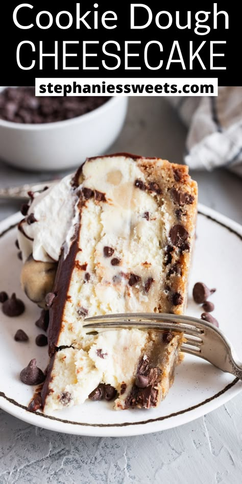 Deserts With Cookie Dough, Chocolate Chip Cookie Dough Cheesecake Bars, Cookie Cake Cheesecake, Cheesecake Recipes Cookie Dough, 5 Layer Cookie Box Brownie Cheesecake, Sugar Cookie Dough Cheesecake, Cookie Bottom Cheesecake, Cookie Crust For Cheesecake, Cheesecake Crust Ideas