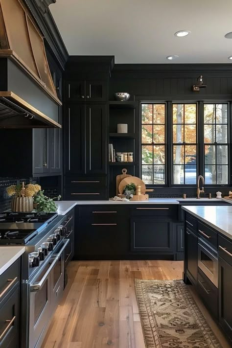 Top Black Kitchen Designs: Transform Your Home with Elegance Kitchens With Black Cabinets, Best Countertops, Black Kitchen Design, Black Modern Kitchen, Moody Kitchen, Wooden Countertops, Minimalist Kitchen Design, Black Kitchen Cabinets, Dark Kitchen