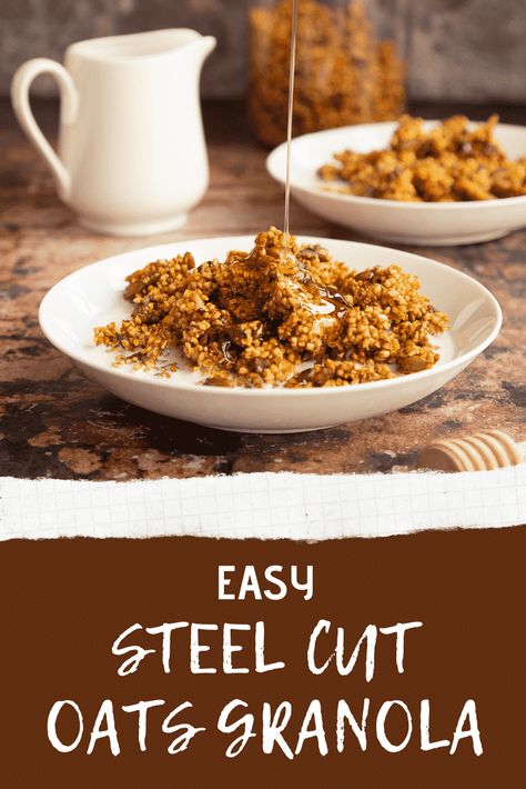 Steel Cut Oats Granola Recipe, Oats Granola Recipe, Steel Cut Oats Granola, Oat Granola Recipe, Healhty Snacks, Chunky Granola, Stovetop Granola, Bran Muffins Healthy, Granola Recipe Homemade