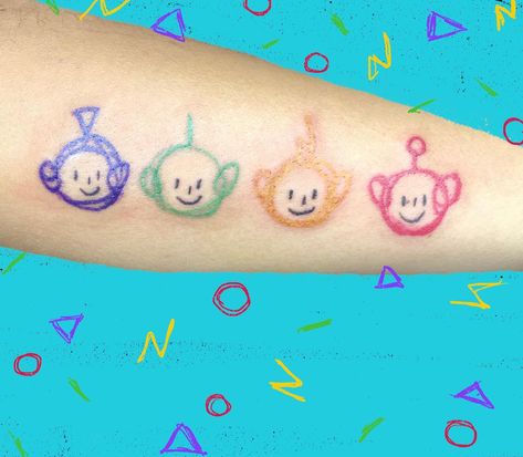 Teletubbies!! . . . . . . . . . . . #tattoo #naiveart #naivetattoo #flashtattoo #tattooideas #tatuadorasmexicanas #ignorantstyletattoo… | Instagram Teletubby Tattoo, Teletubbies Tattoo, Ignorant Tattoos, Mexico Tattoo, Ignorant Style Tattoo, Mexican Tattoo, Ignorant People, Color Tattoo, Future Tattoos