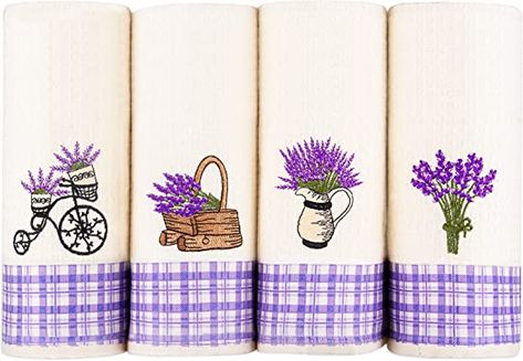 Amazon.com: Lavien Home, Dish Towels for Kitchen Lavender Embroidery Super Absorbent and Soft Turkish Cotton Waffle Weave (Set of 4), Boho Farmhouse Decor with Plaid 16 x 23 inches : Home & Kitchen Bohemian Farmhouse Decor, Modern Bohemian Farmhouse, Lavender Embroidery, Plaid Sign, Boho Farmhouse Decor, Succulents Decor, Kitchen Dish Towel, Kitchen Counters, Boho Farmhouse