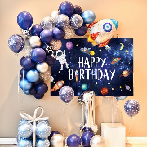 Astronaught Birthday Party, Space Birthday Party Backdrops, Space Theme Birthday Backdrop, Universe Party Theme, Universe Birthday Theme, Planets Birthday Party Ideas, Astronaut Party Ideas, Astronaut Theme Birthday Party, Space 1st Birthday Party