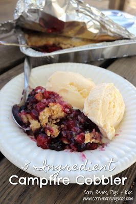 5 Ingredient Campfire Cobbler Campfire Cobbler, Camping Meal Planner, Campfire Desserts, Canned Blueberries, Camping Desserts, Canning Cherry Pie Filling, Canned Cherries, Fruit Cobbler, Campfire Food