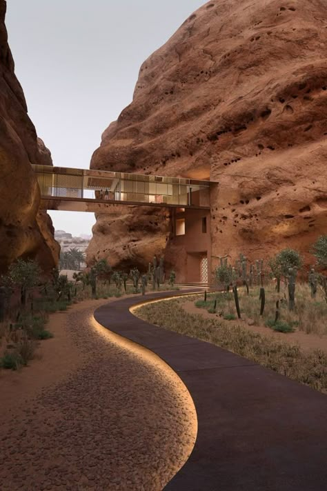 Desert Hotel Architecture, Desert Compound, Landscape Architecture Concept, Desert House Design, House In Desert, Desert Mansion, Desert Home Design, Desert Interior Design, House Desert