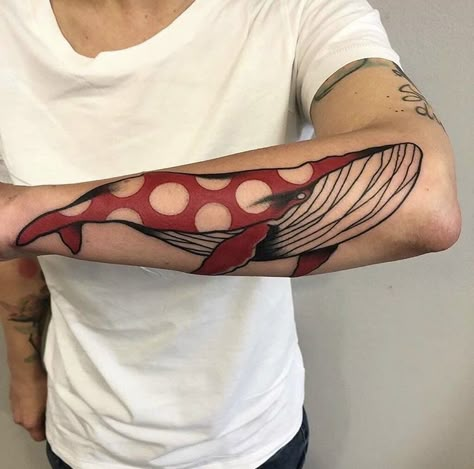 Found this picture and loved it but I don’t know the artist Polka Dot Tattoo, Spiral Tattoos, Body Tattoo Design, Whale Tattoo, Pop Art Tattoos, Sailor Tattoos, Hyper Realistic Tattoo, Whale Tattoos, Dot Tattoos