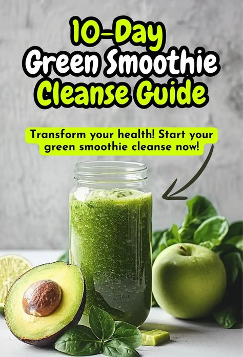 10-Day Green Smoothie Cleanse Guide - MmmRecipes : Easy and Delicious Recipes 7 Day Smoothie Cleanse, 10day Green Smoothie Cleanse, Best Green Juice Recipe, Green Juice Cleanse, Smoothie Cleanse Recipes, Detox Shakes, 10 Day Cleanse, Smoothie Detox Cleanse, 10 Day Green Smoothie