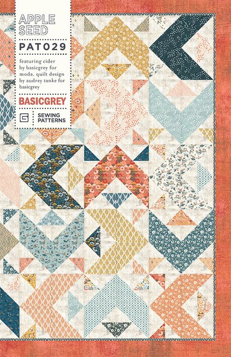 Apple Seed Quilt Pattern PAT029 Fat Eighths Eights F8 | Etsy Ribbon Quilt, Grey Quilt, Apple Seeds, Modern Quilt Patterns, Basic Grey, Quilt Sizes, Printed Quilt, Quilt Kit, Scrap Quilts