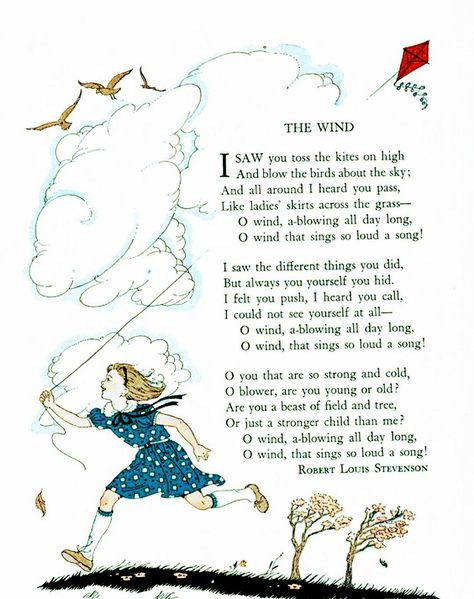 Though we can not see the wind, we can know that it is there. When do we see things being moved by the wind? We see flags wave on top of buildings, trees Wind Poem, Simple Poems, Wind Rose, Robert Louis, Robert Louis Stevenson, Books To Read, Poetry, Singing, Flag