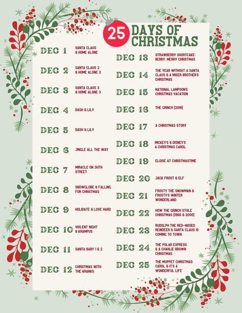 25 Days of Christmas Movies & TV Shows to get you in the festive holiday spirit! ☃️ 🎄 ❄️ 🎅🏽 🎁 #25DaysofChristmas #25DaysofChristmasMovies #ChristmasMovies #ChristmasTVShows #Christmas #Xmas #WinterMovies Movies To Watch Everyday Of December, 24 Christmas Movies, Christmas Episodes Of Tv Shows Disney, 25 Days Of Christmas Movies List, Christmas Tv Episodes, 25 Christmas Movies, 31 Days Of Christmas Movies, Winter Tv Shows, Christmas Episodes Of Tv Shows