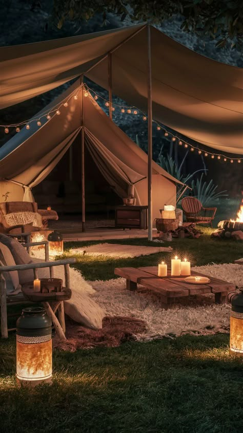 Camping Retreat Ideas, Glamping Checklist, Camp Grounds Ideas, Trailer Layout, Camping Setup Ideas, Camping In The Backyard, Cosy Tent, Bell Tent Glamping, Glamping Essentials