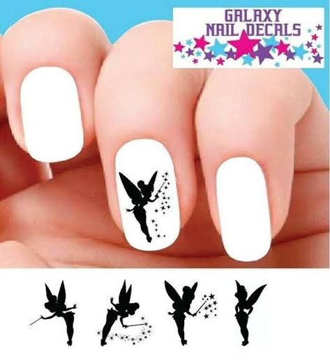 Tinkerbell Nails Designs, Tinkerbell Nails, Tinkerbell Fairy, Waterslide Nail Decals, Tinkerbell Fairies, Galaxy Nails, Nails Winter, Dry Nails, Pedicure Nail Art