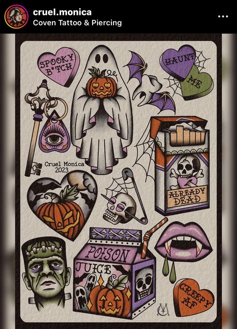 Traditional Tattoo Halloween, Halloween Tattoo Flash, Halloween Tattoos Sleeve, Night Tattoo, Traditional Tattoo Flash Art, Pumpkin Tattoo, Traditional Style Tattoo, Traditional Tattoo Sleeve, Traditional Flash