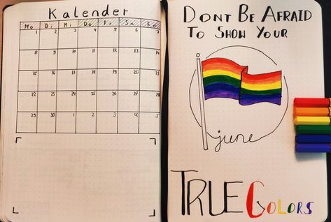 Bullet Journal June/Juni Cover Page Pride Month "Don't be afraid to show your true colours" June is pride month Dont Be Afraid, Cover Pages, Dnd Characters, Special Education, Journal Inspiration, True Colors, Bullet Journal, Character Art