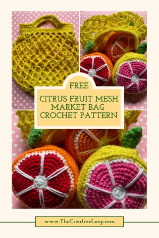 Learn to crochet a citrus fruit mesh market bag with this free pattern and tutorial. This bag is perfect for carrying your groceries or everyday Fruit Mesh Bags Crochet, Fruit Market Bag Crochet, Free Market Bag Crochet Pattern, Crochet Fruit Bag Free Pattern, Foldable Market Bag Crochet Pattern, Crochet Foldable Market Bag Free Pattern, Crochet Market Patterns, Crochet Produce Bag Free Pattern, Crochet Mesh Bag Pattern Free