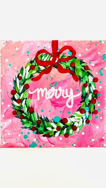 Diy Small Canvas Painting Ideas, Christmas Ornament Canvas Painting, Painting Of Christmas Ornaments, Christmas Painting Gift Ideas, Christmas Ornaments Painting Ideas, Cute Christmas Painting Ideas, Wreath Painting Acrylic, Small Christmas Paintings, Step By Step Painting Christmas