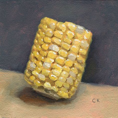 Corn, 4" x 4", oils on paper. Buy at ckornacki.etsy.com. In 2015, I started a weekly food painting initiative. Every Monday, I create a small, 4" oil paintings from life. Corn Watercolor Painting, Indian Corn Watercolor, Corn Field Painting Acrylic, Corn Watercolor, Corn On The Cob Painting, Corn Painting, Themed Paintings, Tiny Art, Lake Painting