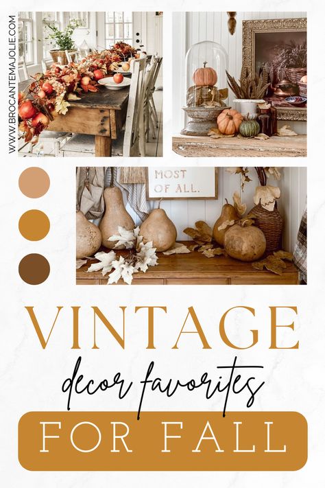 There's something special about vintage fall decor that captures the essence of the season. Explore fall decor ideas that evoke a sense of nostalgia and warmth. Transform your space into a cozy retreat with our carefully chosen pieces that bring the magic of autumn indoors. Modern Vintage Fall Decor, Fall Decor Display Ideas, French Country Fall Porch Decor, Vintage Fall Decor Ideas Diy, Joanna Gaines Fall Decor Ideas, Mid Century Fall Decor Ideas, English Country Fall Decor, European Fall Decor, Fall Vinyettes Display