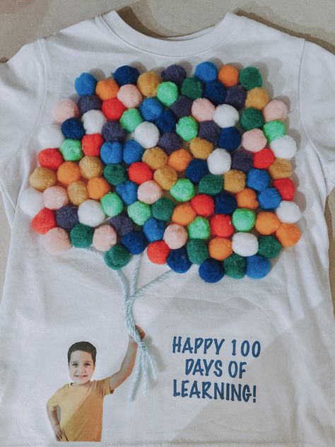 100 Days Of School Shirt Pom Poms, 100th Day Of School Shirt Ideas, Diy 100th Day Of School Shirts, 100 Days Of School Dress Up, 100 Days At School, 100th Day Of School Shirts, 100th Day Shirt, 100 Day Shirt Ideas, 100days Of School Shirt