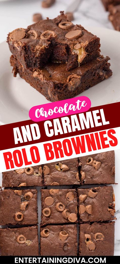 Rolo Brownies, Rolo Chocolate, Chocolate Goodies, Brownie Desserts Recipes, Jello Shot, Chocolate And Caramel, Quick Dessert Recipes, Fudgy Brownie, Brownie Desserts