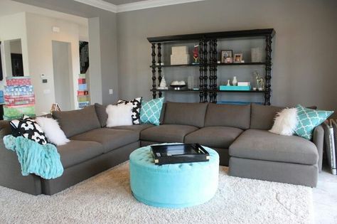 Ideal Grey Family Rooms, Gray Living Room, Teal Living Rooms, Decor Ikea, Blue Living Room, Living Room Grey, New Living Room, A Living Room, Small Family