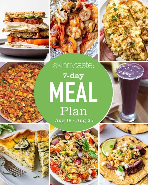 Free 7 Day Healthy Meal Plan (August 19-25) 7 Day Healthy Meal Plan, Lunch And Dinner Ideas, Healthy Meal Plan, Day Meal Plan, Ww Points, Skinnytaste Recipes, 7 Day Meal Plan, Skinny Taste Recipes, Winner Winner